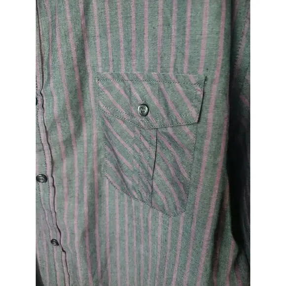 Axist Men's XL Shirt Purple Grey Striped Collared Roll Tab Sleeve - Picture 6 of 9